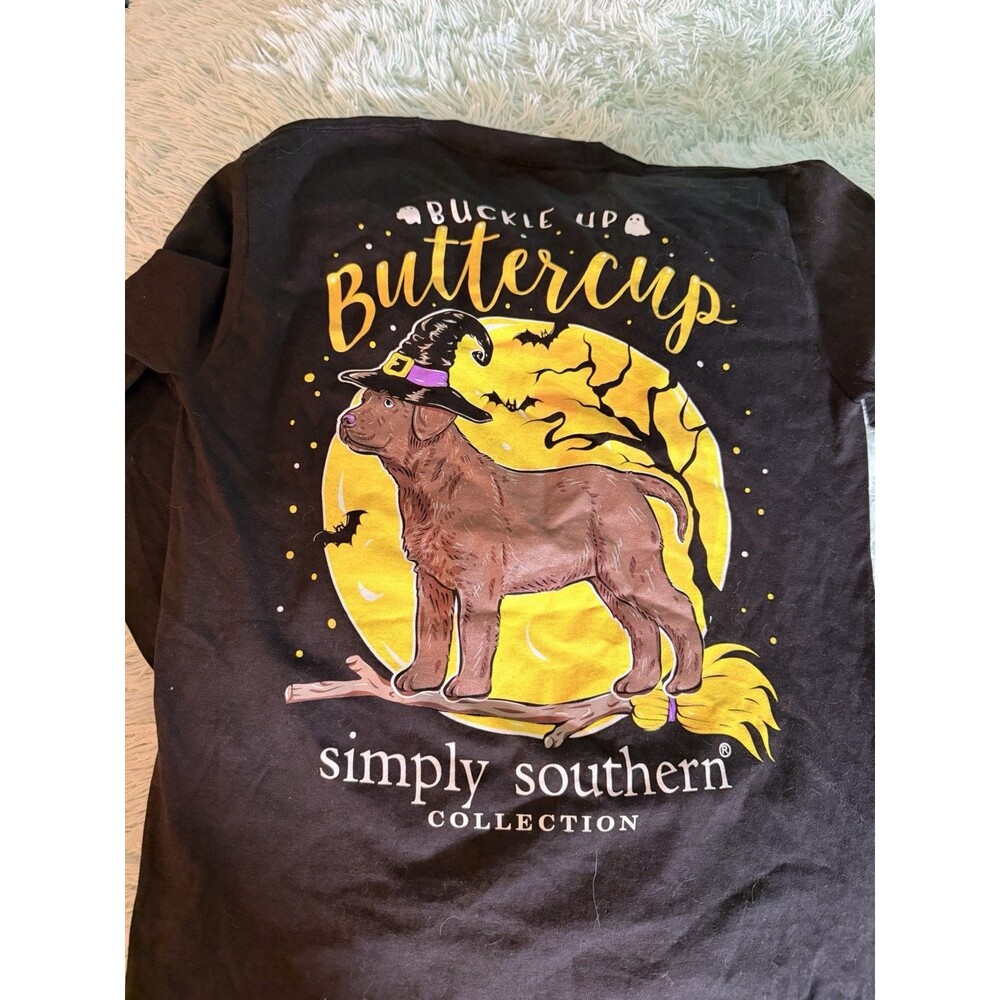 Simply Southern Women Halloween Shirt “Buckle Up Buttercup”’ Dog Witch Small
